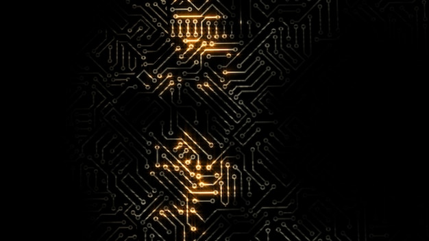 3D rendering of an electrical pulse passing through the circuits of a microcircuit