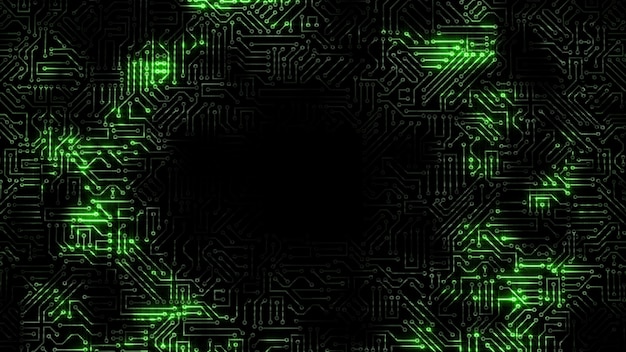 3D rendering of an electrical pulse passing through the circuits of a microcircuit