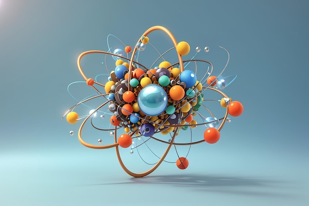 3d rendering of electron proton atom isolated on background 3d render illustration cartoon style