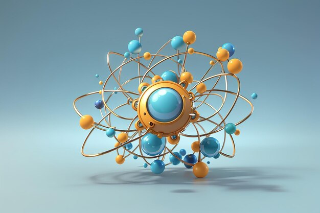 3d rendering of electron proton atom isolated on background 3d render illustration cartoon style