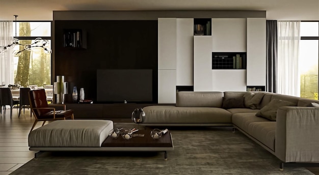 3d rendering elegant living room in high quality render