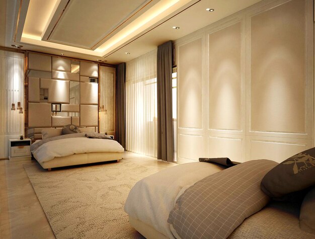 3D Rendering of Elegant and Luxury Bedroom Interior Design