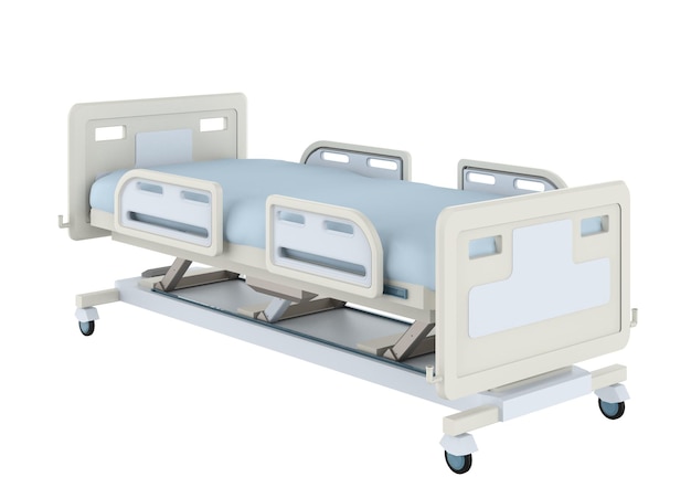 3D-rendering elektrisch ziekenhuisbed geïsoleerd op een witte achtergrond
