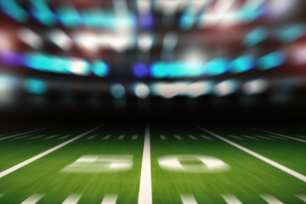 Photo 3d rendering empty american football stadium blurred background