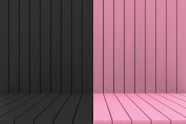 3d rendering. empty black pink wood wall and floor background.