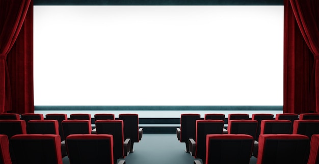 3d rendering cinema vuoto con schermo bianco