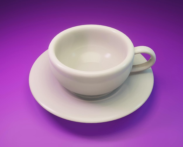 Фото 3d рендеринг пустой кофейной чашки на фиолетовом фоне иллюстрации