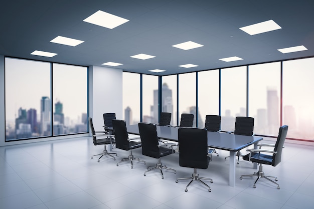 3d rendering empty conference room or office space with table and chairs