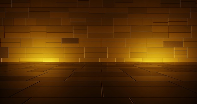 3d rendering of empty dark room abstract geometric background with orange light Sci Fi Illustration