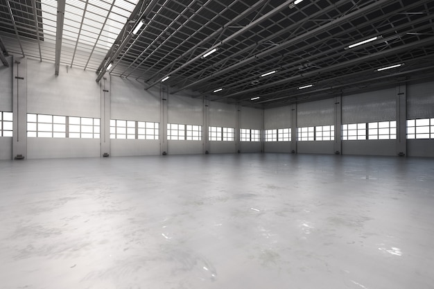 3d rendering empty factory interior or empty warehouse