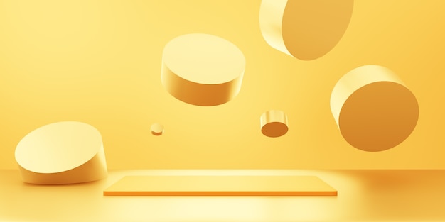 3d rendering of empty gold podium abstract minimal background.