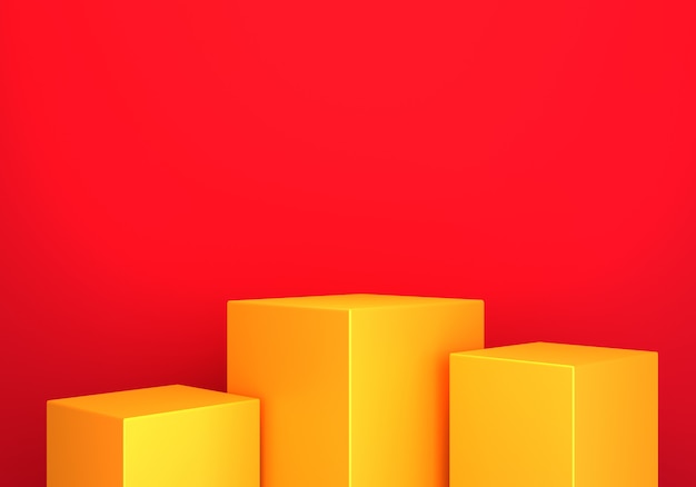 3d rendering of empty gold podium abstract minimal red background.