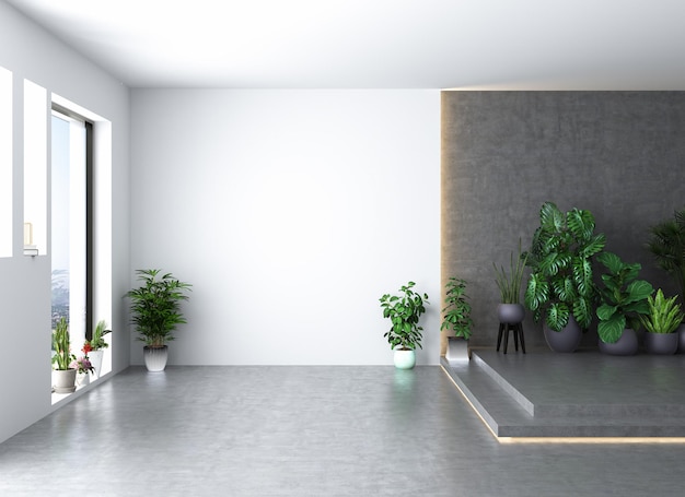 3d rendering of empty home interior without furniture. white\
walls and concrete flooring. copy space
