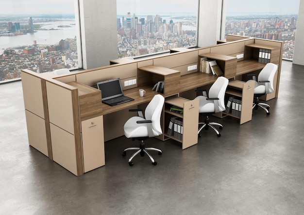 Photo 3d rendering empty office workstation partition interior