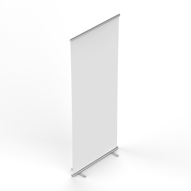 3d rendering empty roll up banner on white background