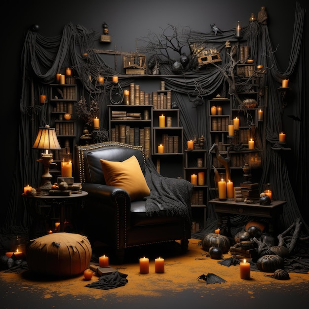 3d rendering Empty Room Halloween Festivity Concept