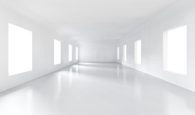 Photo 3d rendering empty room with white wall and floor