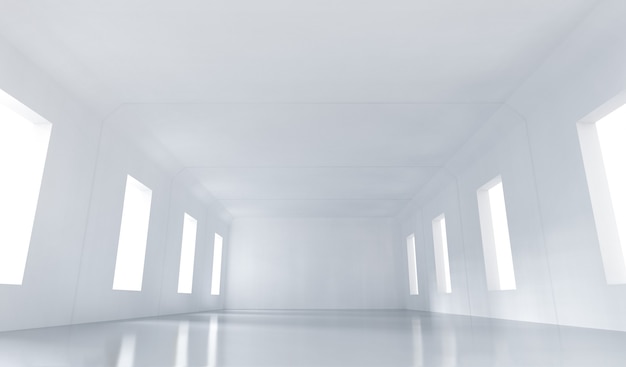 3d rendering empty room with white wall and floor