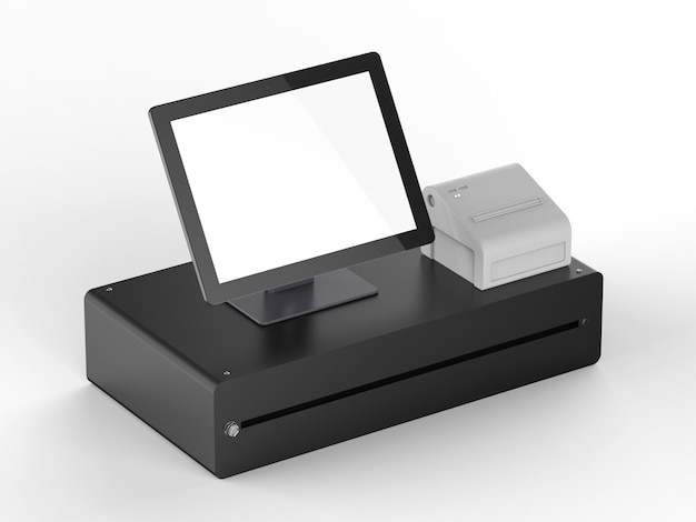 3d rendering empty screen cashier machine or cash register