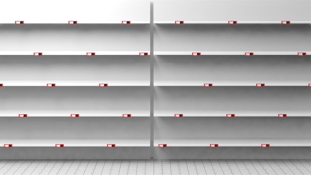 3D rendering of empty shelves in shop