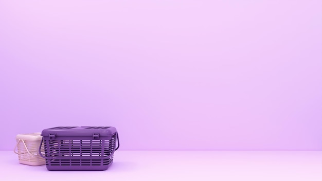 3d rendering empty shopping basket online shopping concept with pink background