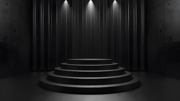 3D rendering of an empty stage with a spotlight Dark background with a spotlight on the center stage