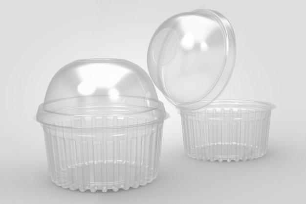 3D rendering an empty transparent cup cake containers isolated on white background fit for your design project