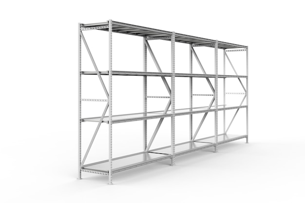 3d rendering empty warehouse rack on white background