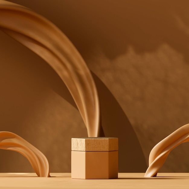 3d rendering empty wood  podium on  light brown background