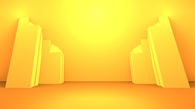 3d rendering of empty yellow orange abstract minimal background. Scene for advertising design