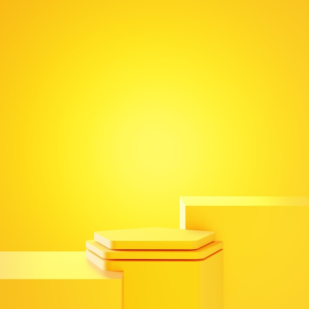 3d rendering of empty yellow podium abstract minimal background Scene for advertising