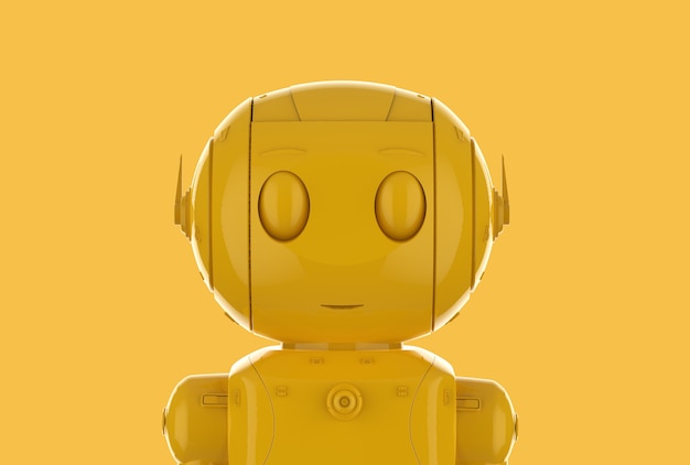 3D-rendering enkele kleur neon gele ai robot op gele achtergrond