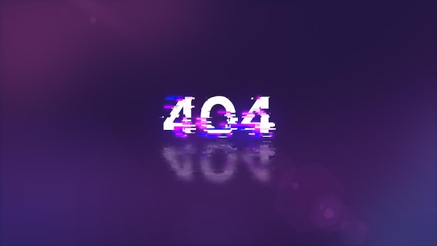 3D rendering error 404 text with screen effects of technological glitches