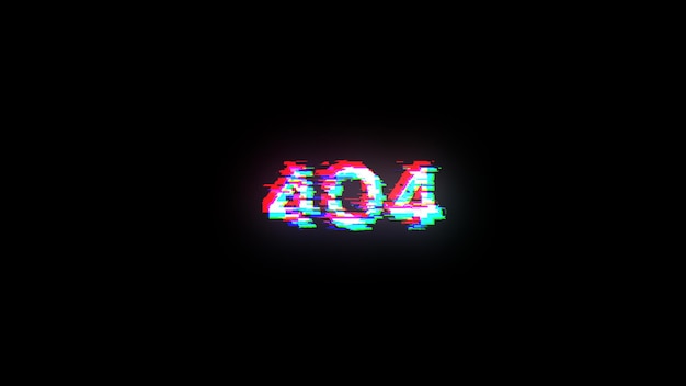 3D rendering error 404 text with screen effects of technological glitches