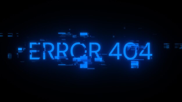 3D rendering error 404 text with screen effects of technological glitches