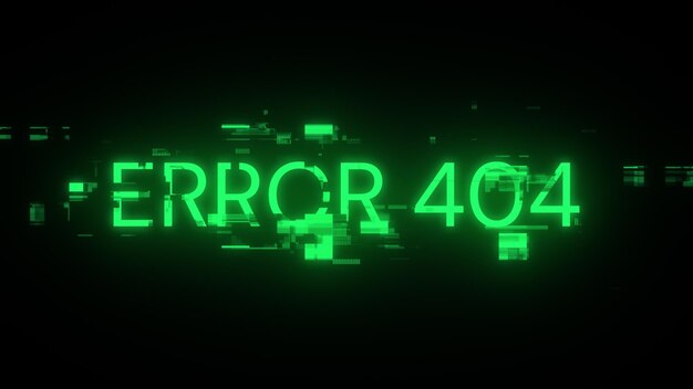 3D rendering error 404 text with screen effects of technological glitches