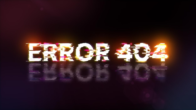 Photo 3d rendering error 404 text with screen effects of technological glitches