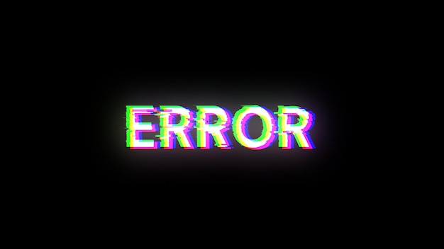 Foto testo di errore di rendering 3d con effetti di schermo di glitch tecnologici