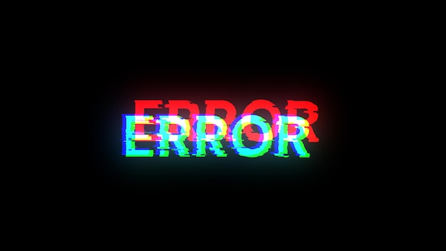 Foto testo di errore di rendering 3d con effetti di schermo di glitch tecnologici