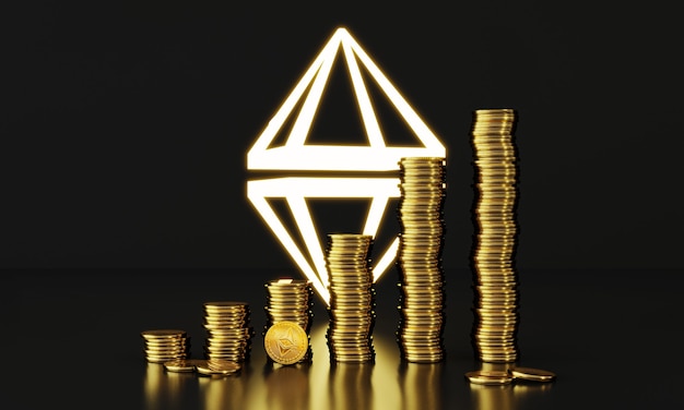 3D-rendering Ethereum-muntstapel die digitaal muntconcept verhandelt Digitale cryptocurrency blockchain