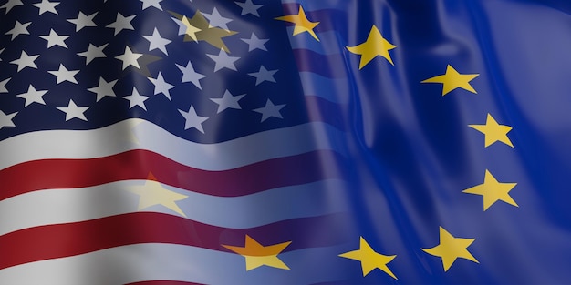 3d rendering EU and USA flag