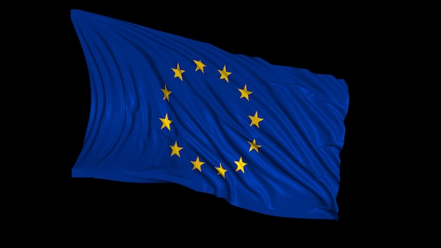 ヨーロッパの旗の3Dレンダリング旗は風の中でスムーズに展開します