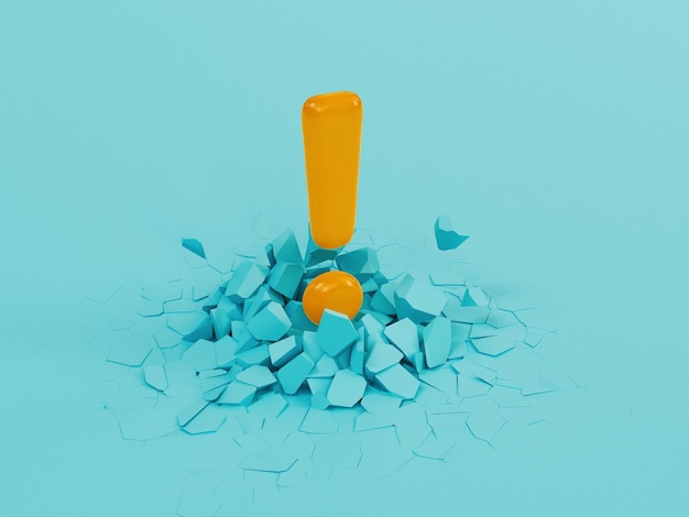 3D rendering of an exclamation point hitting the blue ground