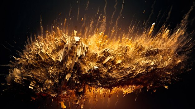 3d rendering of explosion of gold particles Explosion of golden cubes Ai generated