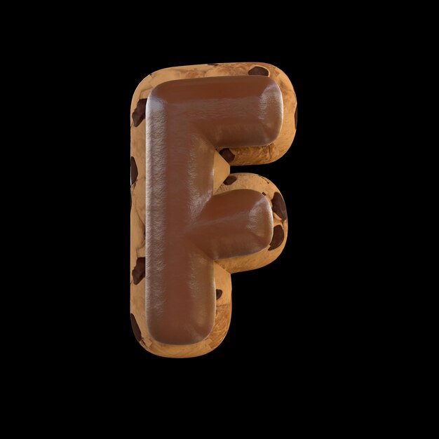 3d rendering of the F letter recreating a cookie with chocolate on top