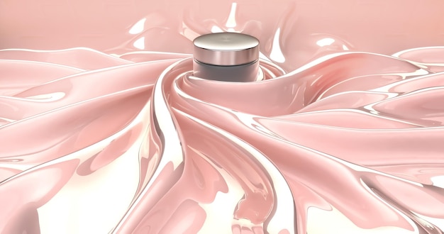 3d rendering Face cream op a light pink silk cloth Anti age moisturizer view of the jar of cream