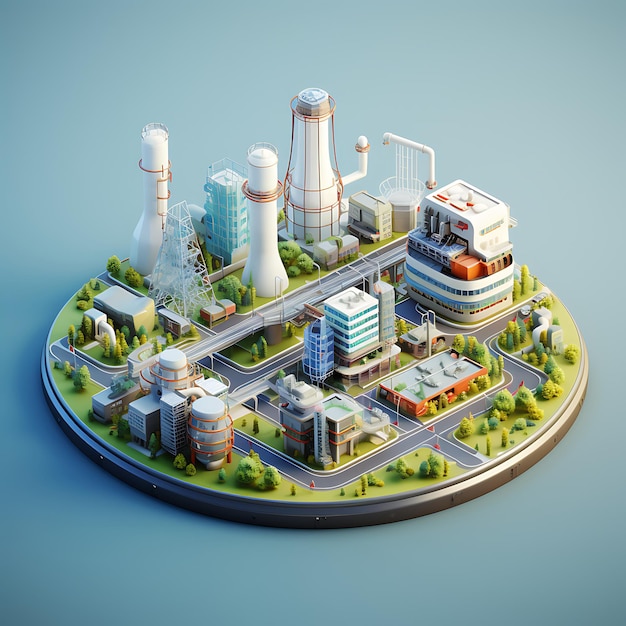 3d rendering of factory city isometric miniature