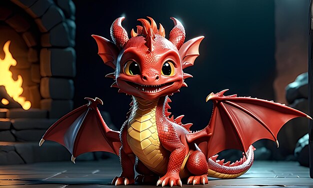 3d rendering of a fantasy dragon in front of a fireplace