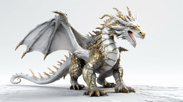 3D Rendering Fantasy Dragon on WhiteGenerative AI