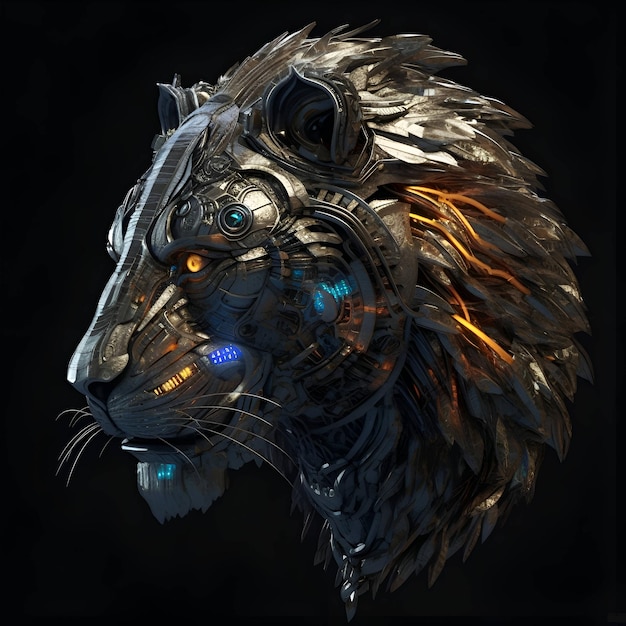 3D rendering of a fantasy tiger head isolated on a black background